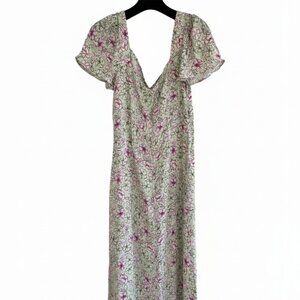 Romantic Floral Flutter Sleeve Maxi Dress with Back Cutout & Tie Detail